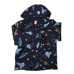 Gymboree Boys Navy Blue Space Planet Spaceship Hooded Windbreaker Jacket M 7-8